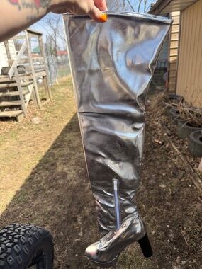 Silver Metallic Over-the-Knee Platform Boot